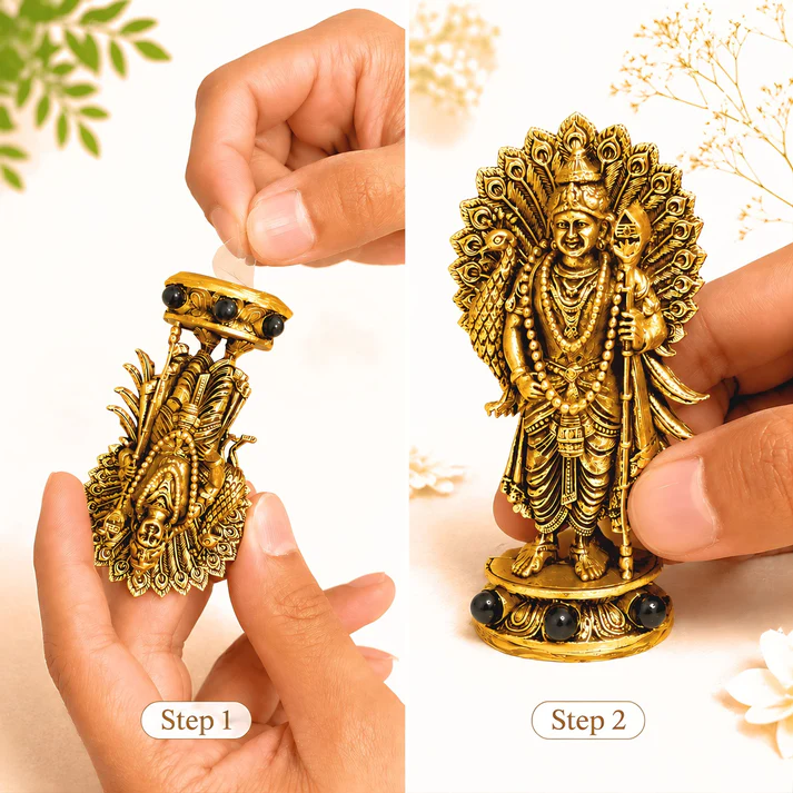 Gold Plated Lord Murugan with Peacock Idol